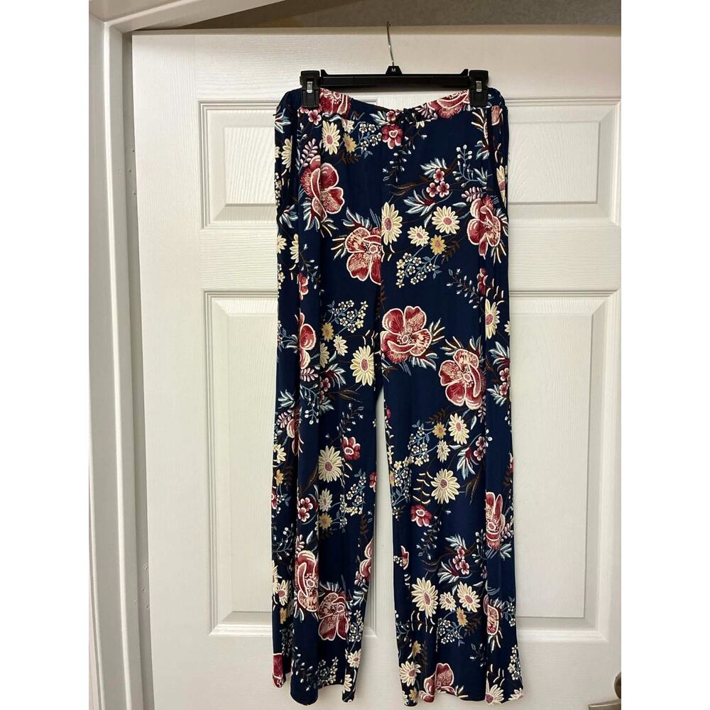 Express XL Navy Floral Wide Leg Pants Boho Stretch‎ Pull On Women Casual